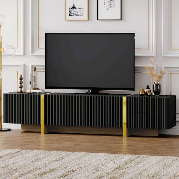 Nestfair 74.7 in. Black Fluted TV Stand Fits TVs up to 89 in