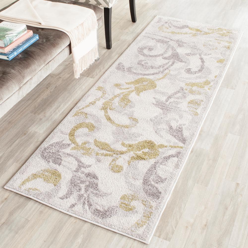 Ivory and Light Grey Synthetic Easy Care Runner Rug 2'3" x 9'