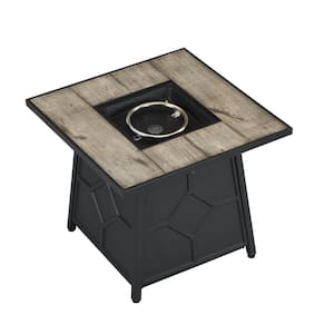 40,000 BTU 28 in. Black Frame Square Metal Outdoor Propane Gas Fire Pit Table with Ceramic Tabletop and Waterproof Cover