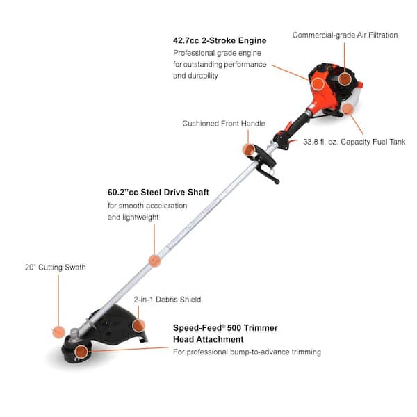 42.7 cc Gas 2-Stroke Straight Shaft Pro String Trimmer with 20 in. Cutting Swath and High Capacity Speed-Feed 500 Head