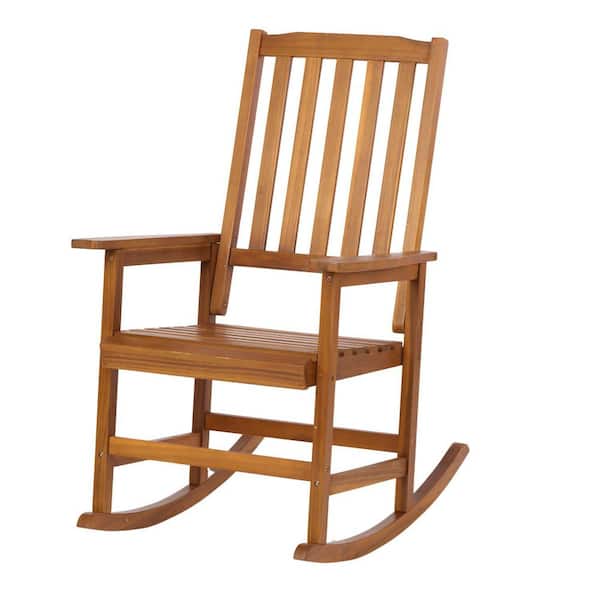 Unbranded Light Brown Acacia Wood Outdoor Rocking Chair, Patio Rocker with Armrests