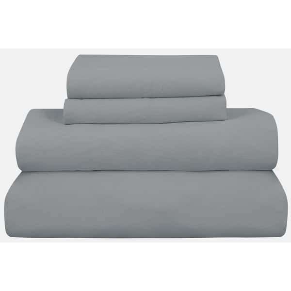 ROYALE LINENS 4-Piece Charcoal Gray Solid 100% Cotton Queen Brushed Percale Ultra Soft Sheet Set