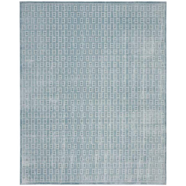 Washable Charm Blue Ivory 8 ft. x 10 ft. Geometric Contemporary Area Rug