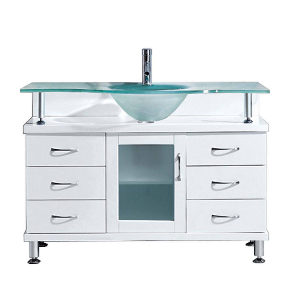 Virtu Usa Vincente 48 In W Bath Vanity In White With Glass Vanity Top In Aqua With Round Basin Ms 48 Fg Wh The Home Depot