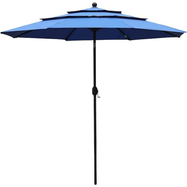 Aoodor 10 ft. Steel Market Patio Umbrella with Crank and Tilt in Color Dark Blue