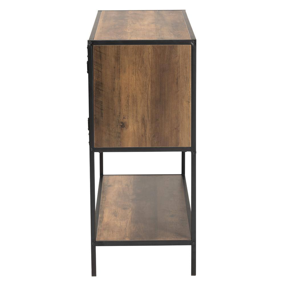 Walnut Brown and Black Metal Industrial 2-Door Sideboard