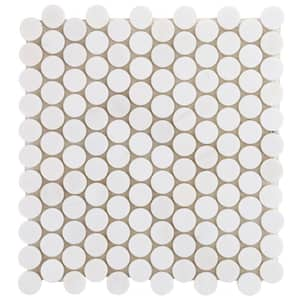 Bianco Dolomite White 11.25 in. x 11.87 in. Penny Round Polished Marble Mosaic Wall Tile (0.92 sq. ft./ Each)