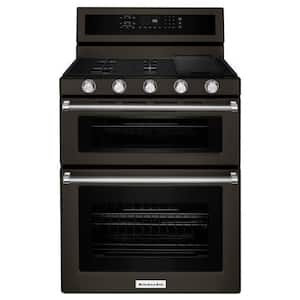 6.0 cu. ft. Double Oven Gas Range with Self-Cleaning Convection Oven in PrintShield Black Stainless