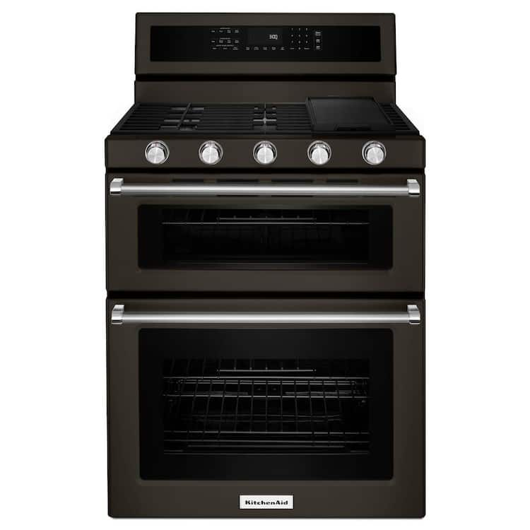 KitchenAid 6.0 cu. ft. Double Oven Gas Range with Self-Cleaning Convection Oven in PrintShield Black Stainless