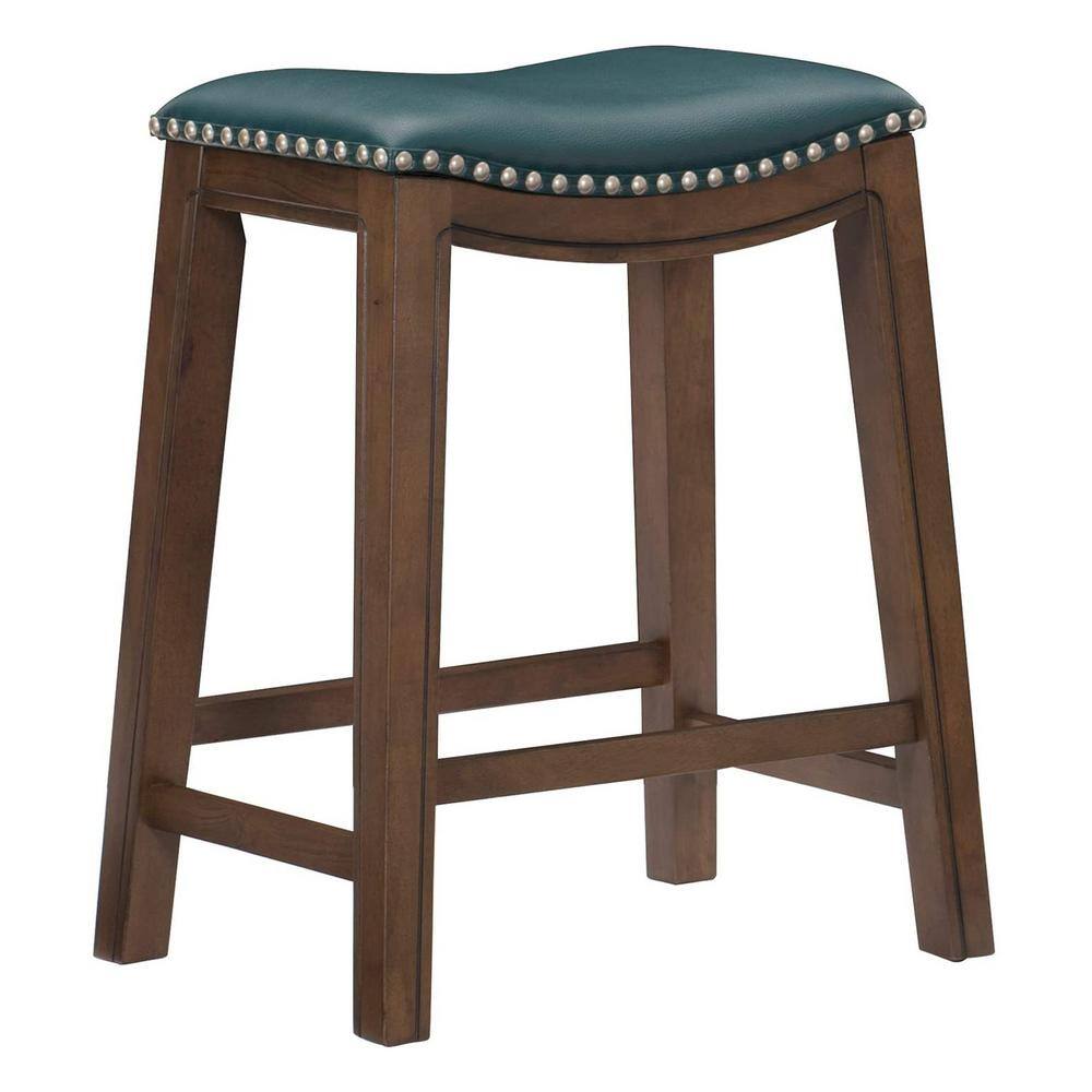 Homelegance 24 in. Green Counter Height Wooden Bar Stool Saddle Seat Barstool 5682GEN24 The