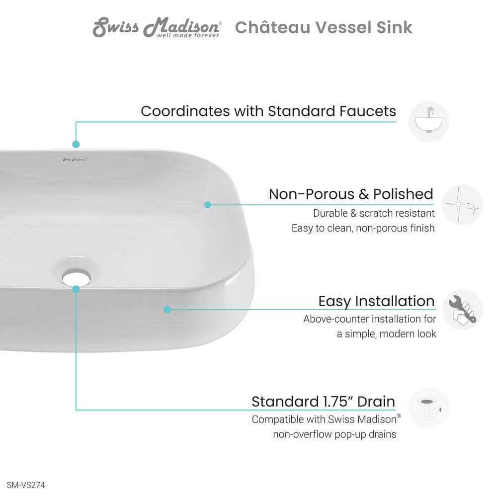 Chateau 22" Glossy White Ceramic Vessel Sink