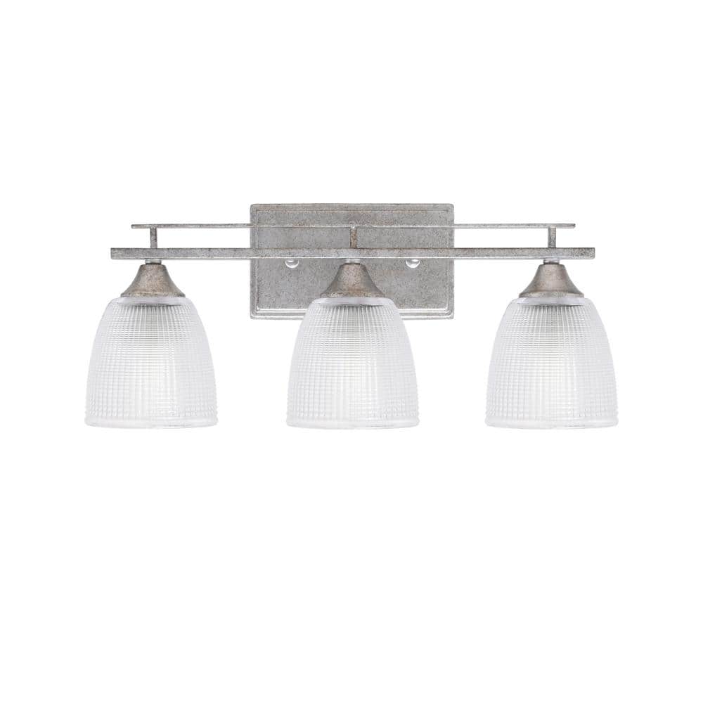 Ontario 19.75 in. 3-Light Vanity Light Aged Silver Clear Ribbed Glass ...