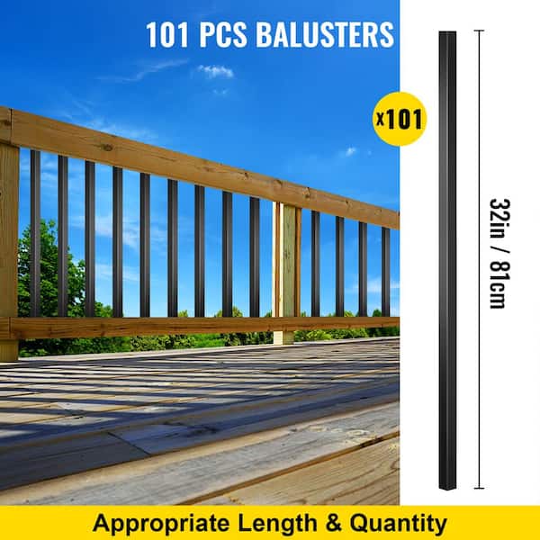 VEVOR 32 in. x 0.75 in. Deck Balusters Metal Deck Spindles Circle Staircase Baluster Aluminum Alloy Deck Railing (51-Pack)
