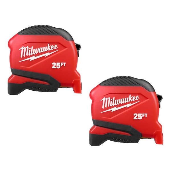 Milwaukee Compact 25 ft. Tape Measure with Fractional Scale (2-Pack)