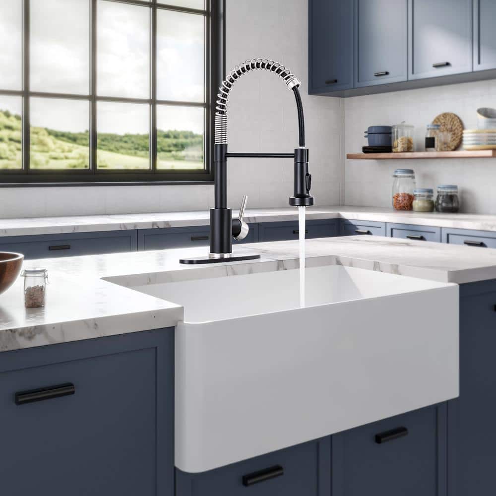 Matte Black and Brushed Nickel Pull-Down Kitchen Faucet with Spray