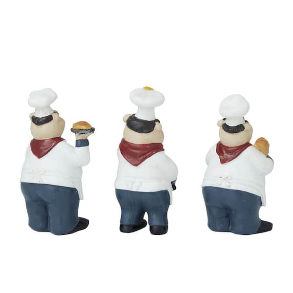 Pack Of 4 Resin French Chef Figurine Wall Hooks Decorative Cook