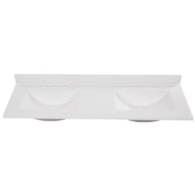 61 in. Cultured Marble Vanity Top in White with White Sinks