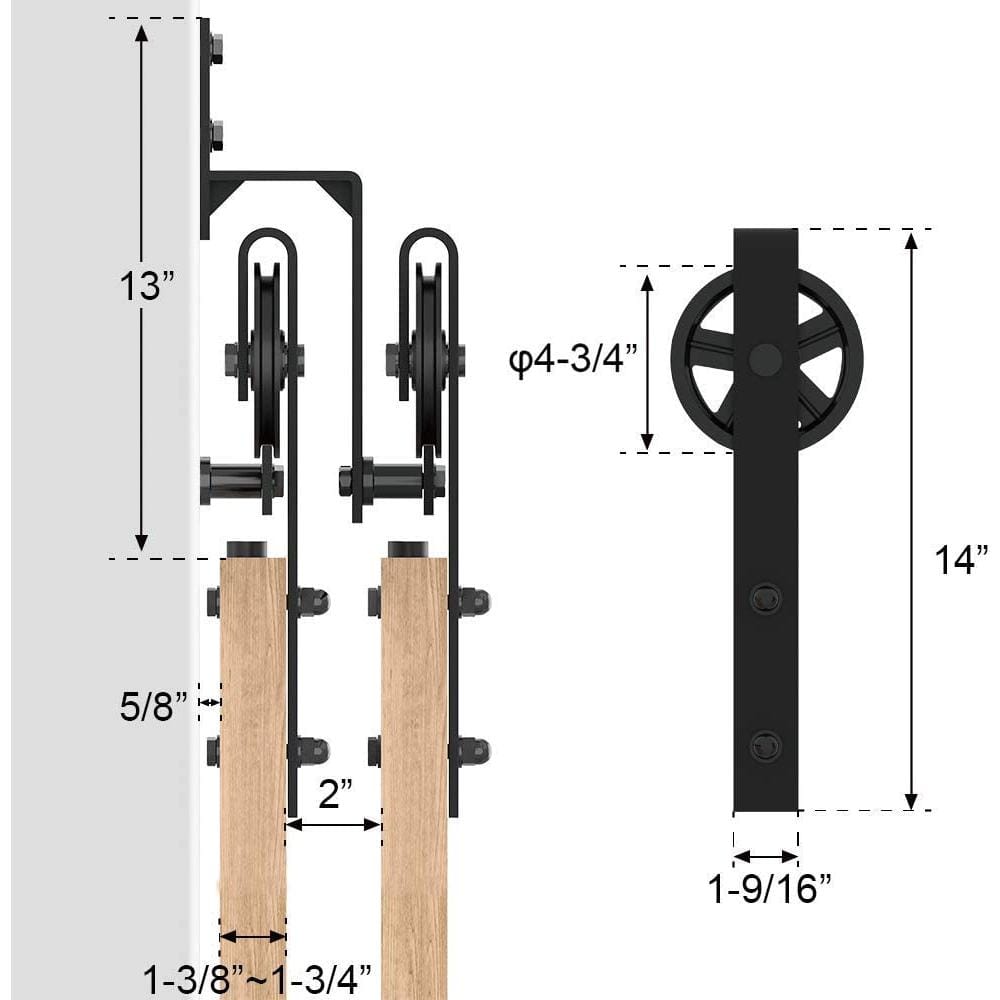 48 in. Black Steel Sliding Barn Door Hardware Kit
