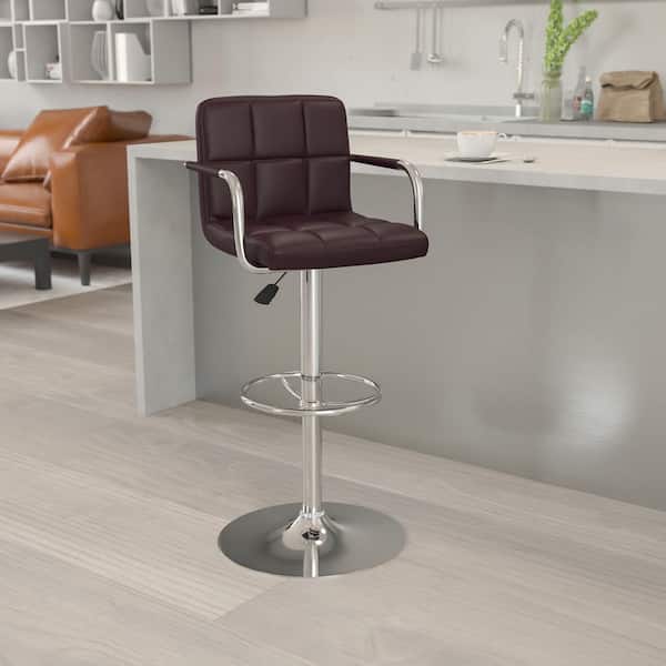 33.25 in. Adjustable Height Brown Cushioned Bar Stool