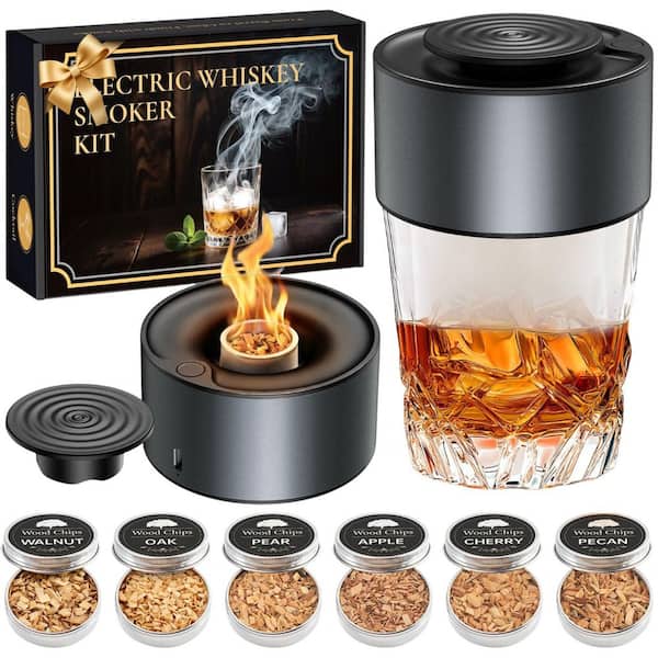 Electric Whiskey Smoker Kit Black Metal Cocktail Smoker Infuser Kit with 6 Natural Wood Chip Flavors for Drinks