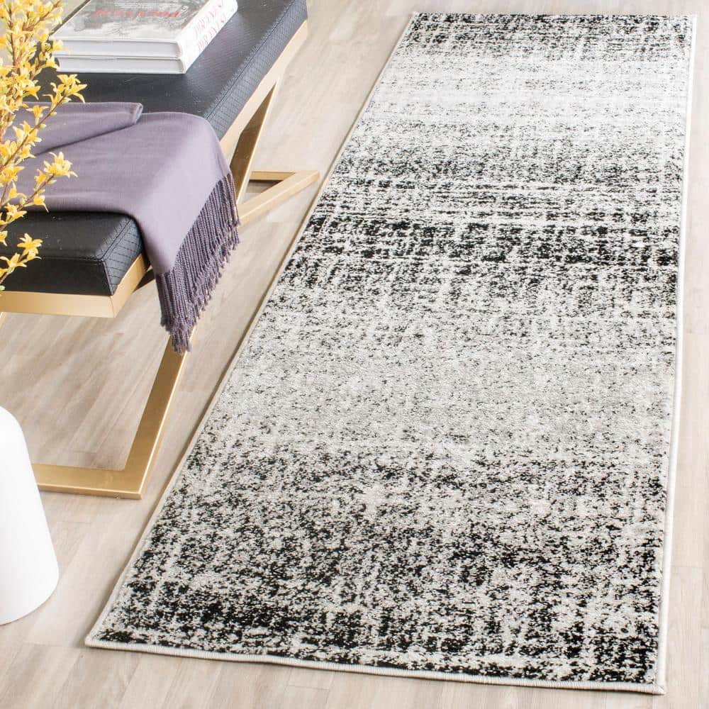 Chic Silver and Black Synthetic 30" Easy-Care Runner Rug