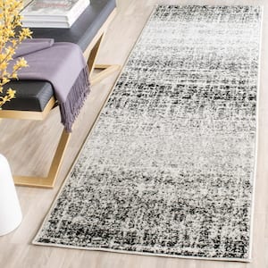 Adirondack Ivory/Black 3 ft. x 8 ft. Solid Gradient Runner Rug