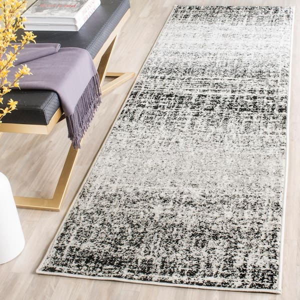 Adirondack Ivory/Silver 3 ft. x 18 ft. Solid Gradient Runner Rug