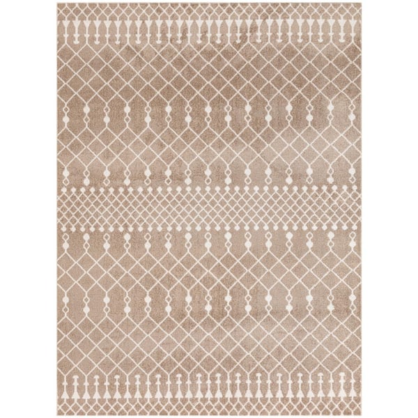 Nourison Astra Machine Washable Taupe 4 ft. x 6 ft. Moroccan Transitional Area Rug