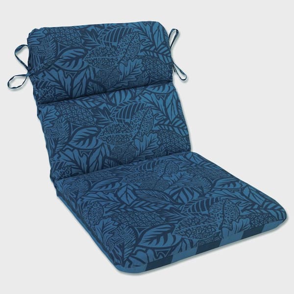 Pillow Perfect Reversible Botanical Stripe 21 in. W x 3 in. H Deep Seat, 1-Piece Chair Cushion with Round Corners in Blue Maven