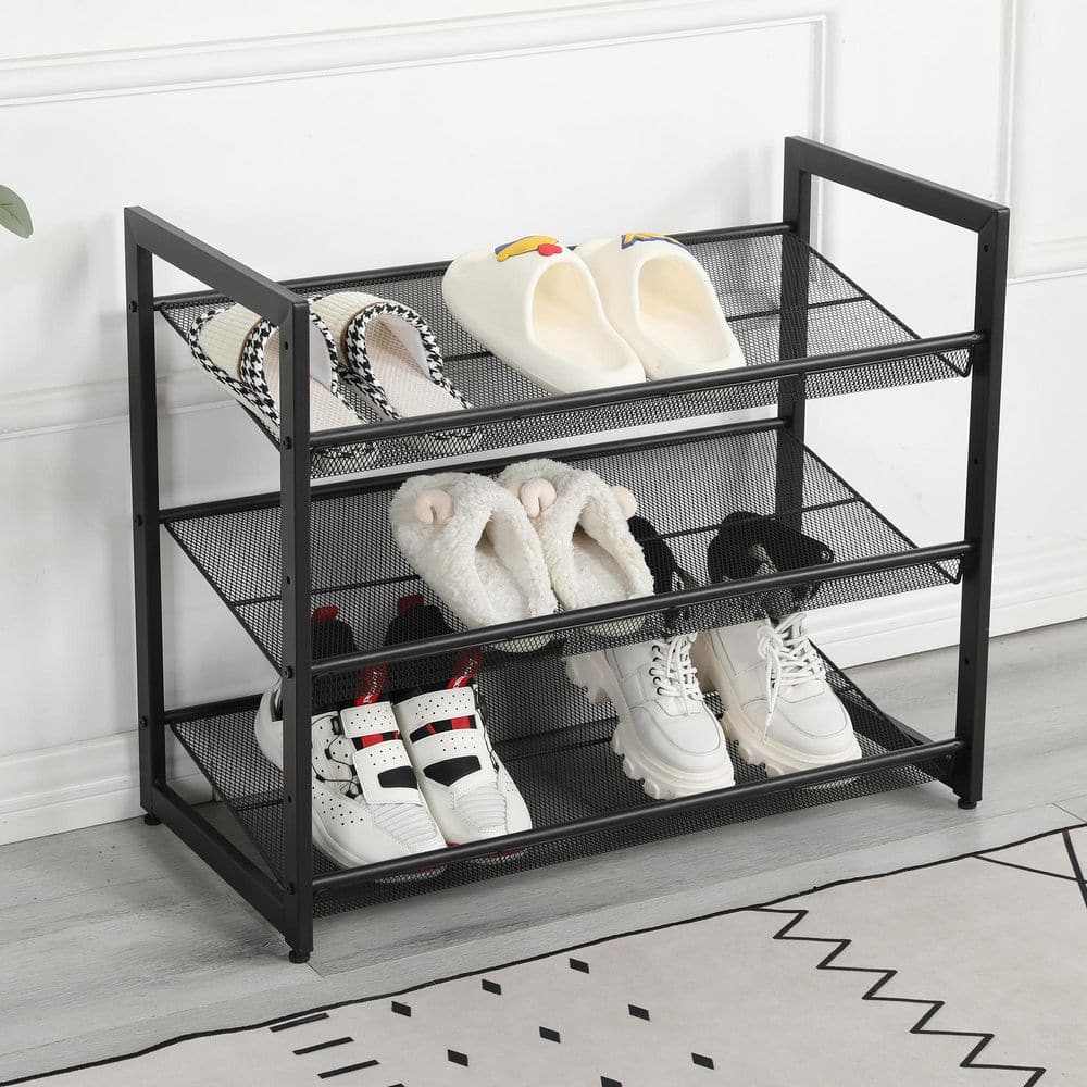 3-Tier Black Metal Plant Stand, Freestanding Shoe Storage
