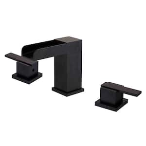 8 in. Widespread Waterfall 2-Handle Bathroom Faucet in Matte Black