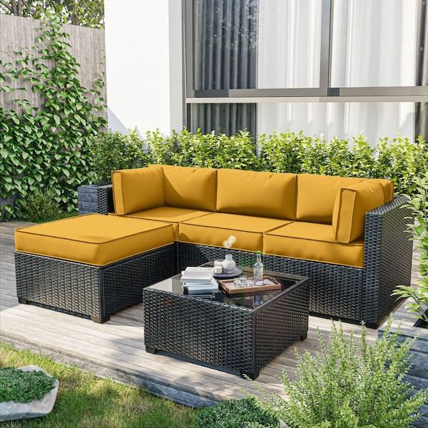 9 Piece 25.6 in. Outdoor Patio Replacement Slip Covers for 4-Seater Furniture Cushion Yellow