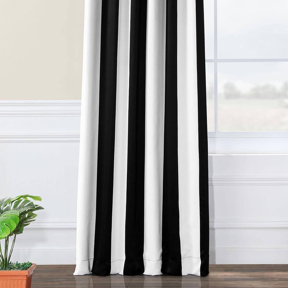 Awning Black and Fog White Stripe Blackout Polyester Curtains