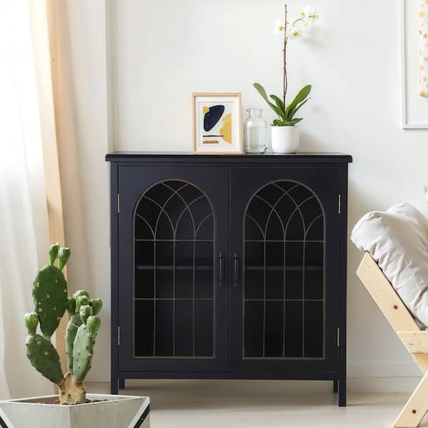 PHI VILLA 32.3 in. Retro Black Metal Design Accent Storage Cabinet with 2-Door