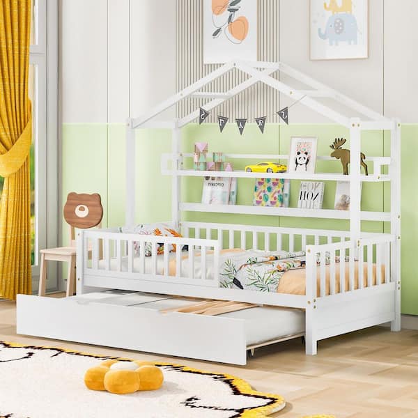 Noble House Charles White Twin Size Kids House Bed with Trundle
