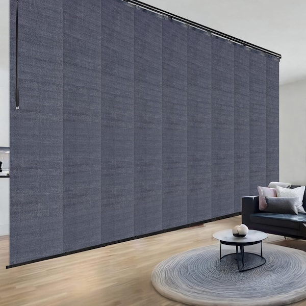 EMOH Midnight Blue 120 in. - 218 in. W x 94 in. L Adjustable 10-Panel in Black Double Rail Panel Track with 23.5 in. Slates