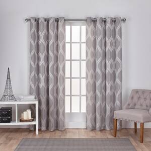 Ash Gray Trellis Linen Grommet Room Darkening Curtain - 54 in. W x 108 in. L (Set of 2)