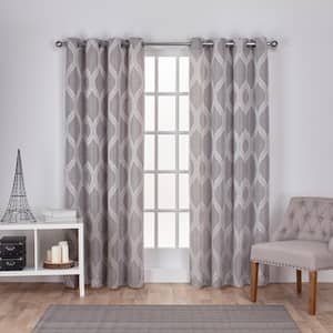 Montrose Ash Grey Ogee Light Filtering Grommet Top Curtain, 54 in. W x 96 in. L (Set of 2)