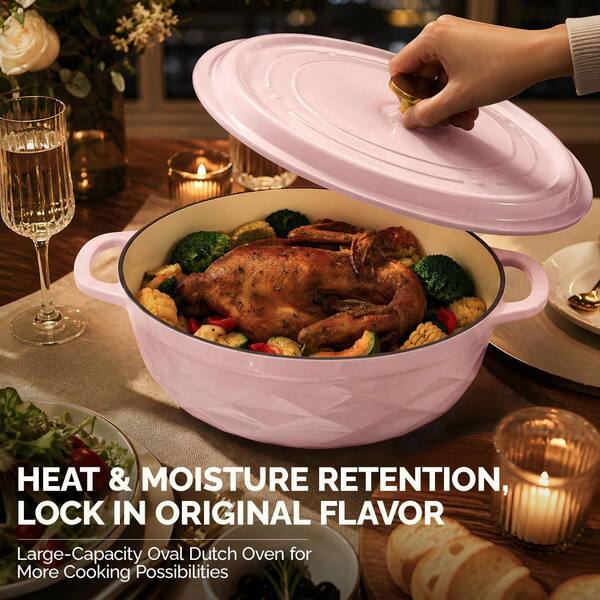 Karl home 7.5 qt. Oval Enameled Cast Iron Dutch Oven in Pink with