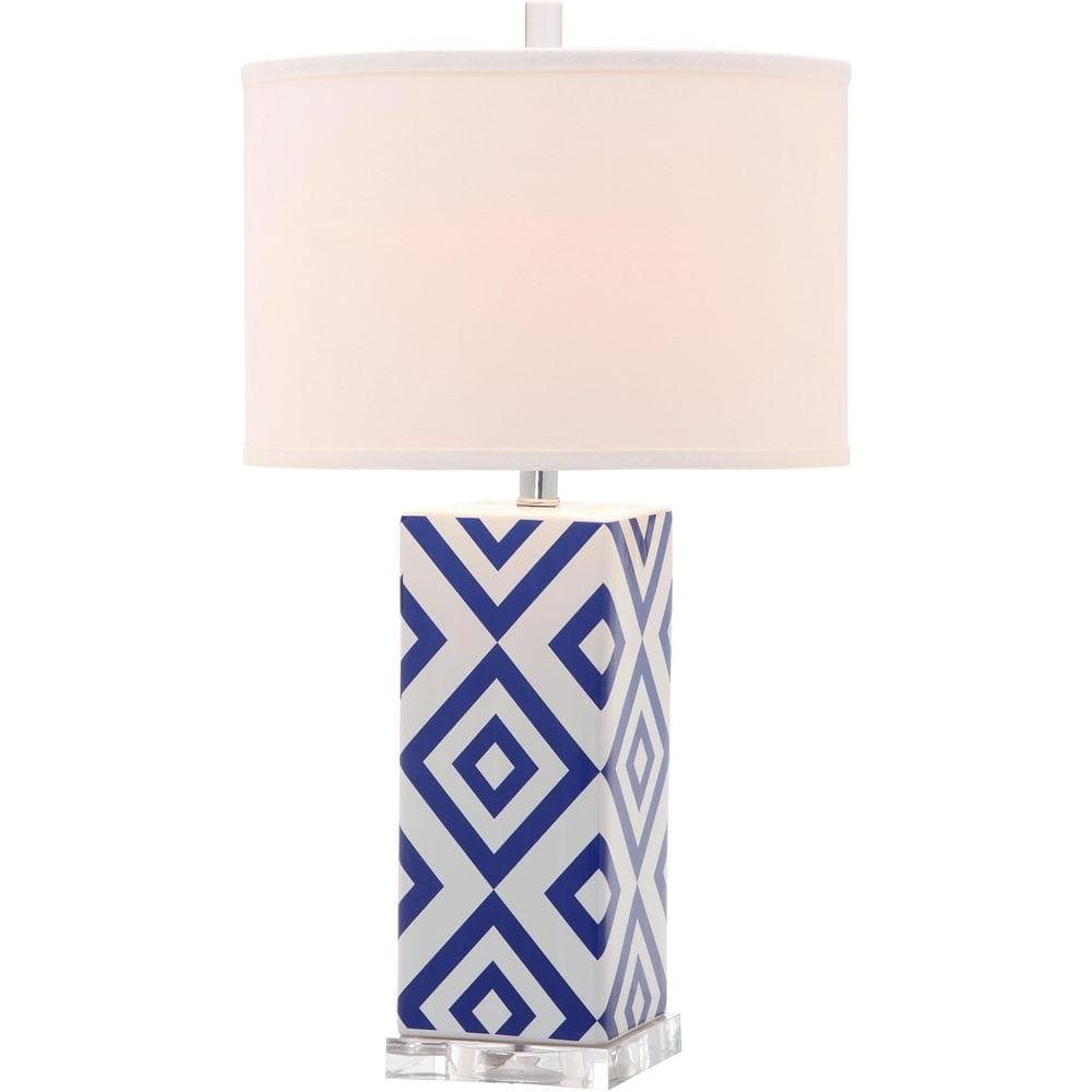 Navy and White Ceramic Geometric Table Lamp with Acrylic Base