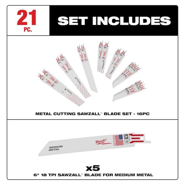 SAWZALL Metal Cutting Bi-Metal Recip Blade Set (16 Piece) w/ 5 additional Metal Cutting Blades