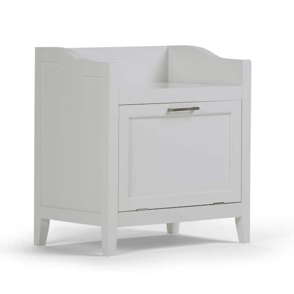 Simpli Home Avington Ready To Assemble 21.7 in. W x 24.2 in. H x 15 in. D Storage Hamper Bench in White