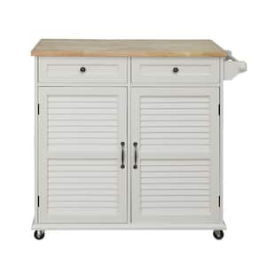 Portland Polar White Kitchen Cart with Natural Wood Top