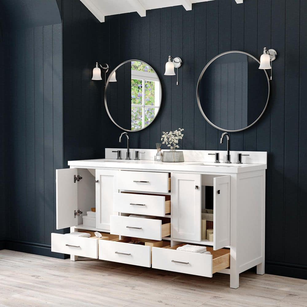White Quartz Double Vanity with Rectangular Sinks