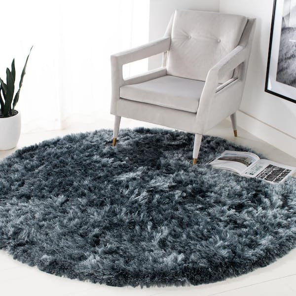 Ocean Shag Slate 4 ft. x 4 ft. Round Solid Area Rug