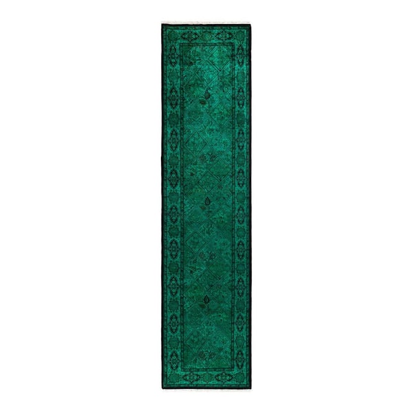 Overdyed Green 2 x 11 Wool Indoor Area Rug