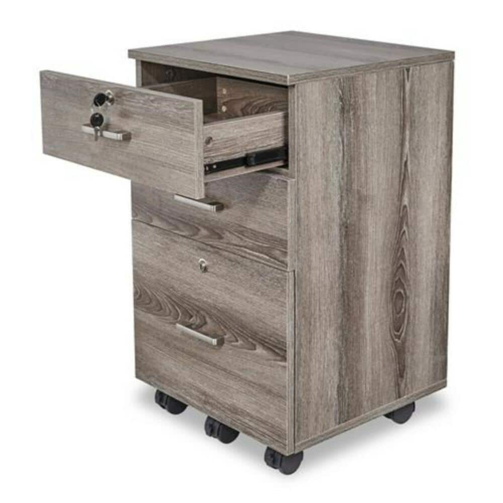 Grey Files Outopee 3-Drawers Washed Grey Engineered Wood 19.69 in. Mobile Vertical ...