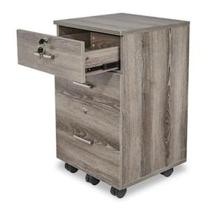 3-Drawers Washed Grey Engineered Wood 19.69 in. Mobile Vertical File Cabinet with Lock