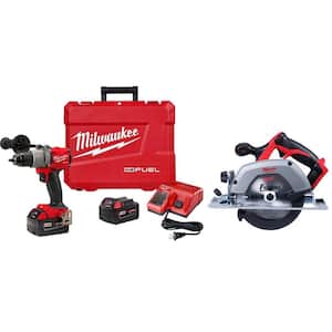 M18 Fuel 18-Volt Lithium-Ion Brushless Cordless 1/2 in. Hammer Drill Driver Kit with 6-1/2 in. Circular Saw