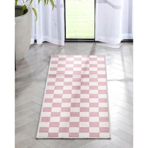 Pink 2 ft. x 5 ft. Runner Flat-Weave Apollo Square Modern Geometric Boxes Area Rug
